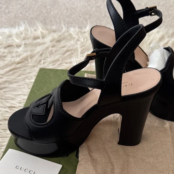 Gucci Black Leather Platform Heels size 36 ✨NEW✨ - Picture 5 of 10